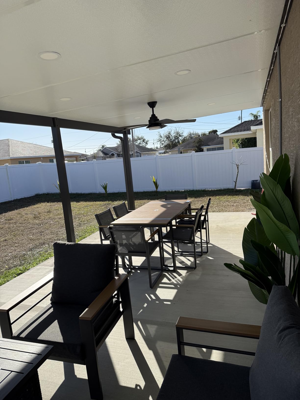 Outdoor Dining Set, HDPS + Aluminum Patio Table and Chairs Set with U-Shaped Base, 7 Piece Outdoor Furniture Set with Umbrella Hole, Patio Dining Table Set for Garden, Backyard (Gray-Teak) customer photo 2
