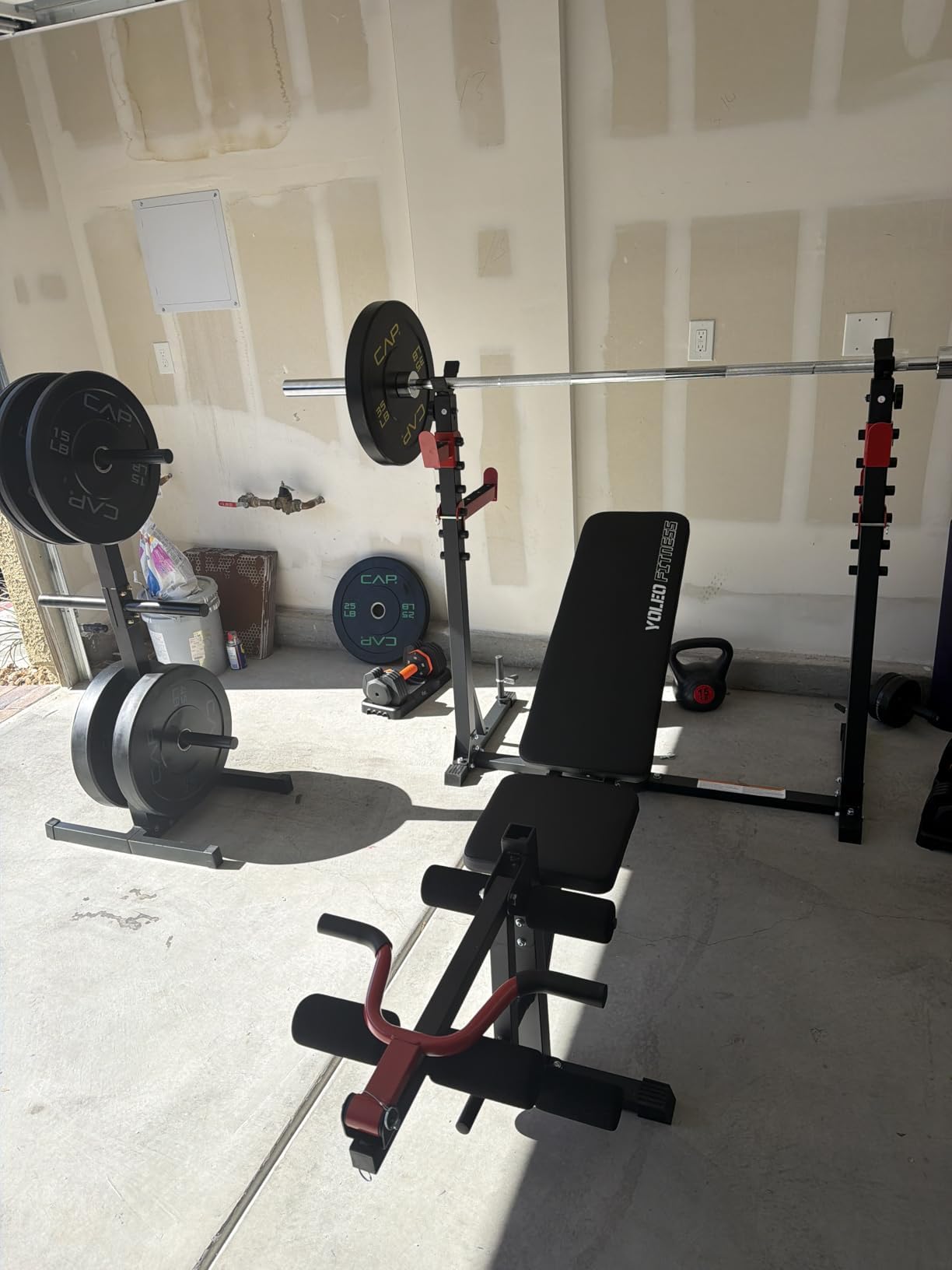 Yoleo Weight Bench with Rack - Bench Press Set, Leg Extension, Preacher Curl & Flat/Incline/Decline Full Body Workout Bench customer photo 1