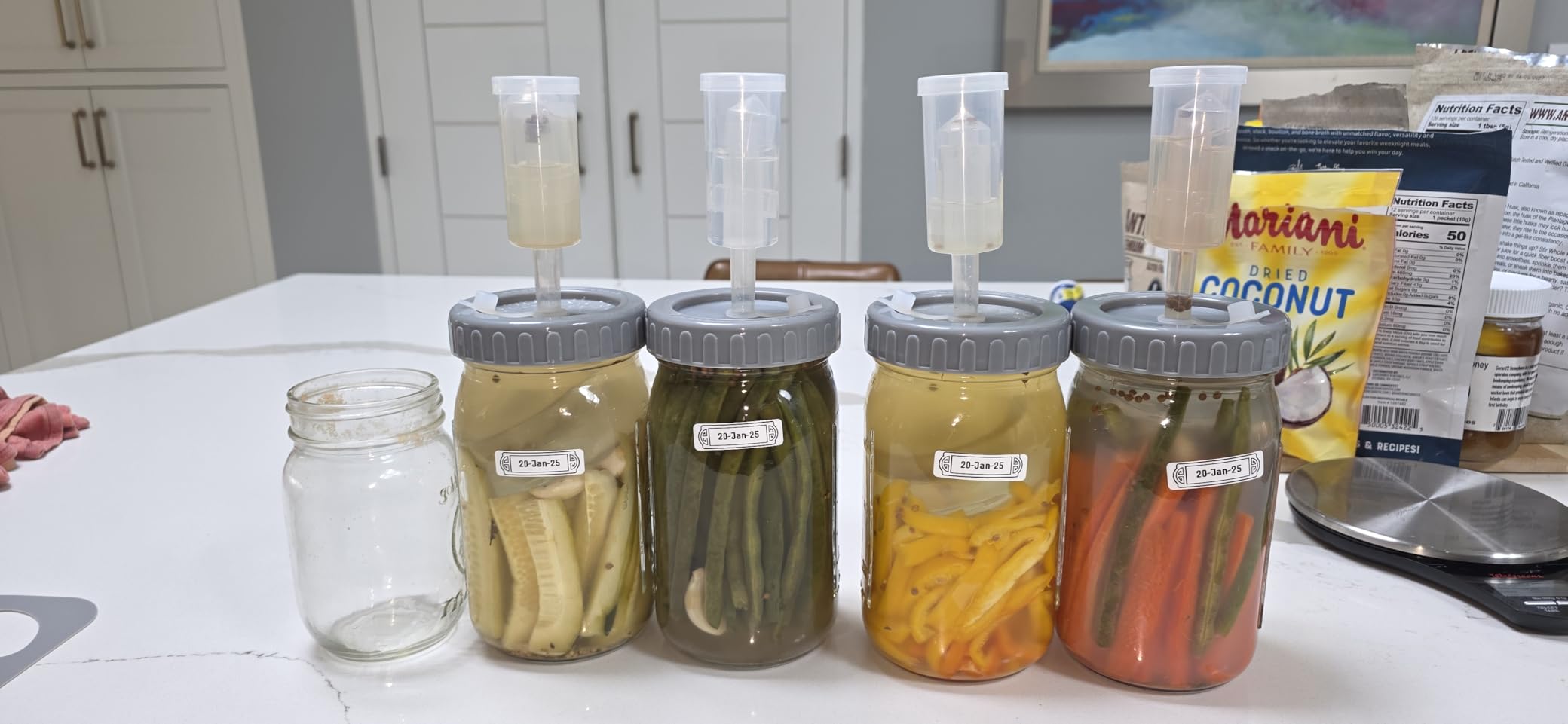 4-Pack Mason Jar Fermentation Kit (Jars Included) Four 32oz Fermentation Jars with Plastic Fermenting Lids, Airlocks, Silicone Rings & Grommets, and Glass Weights customer photo 2
