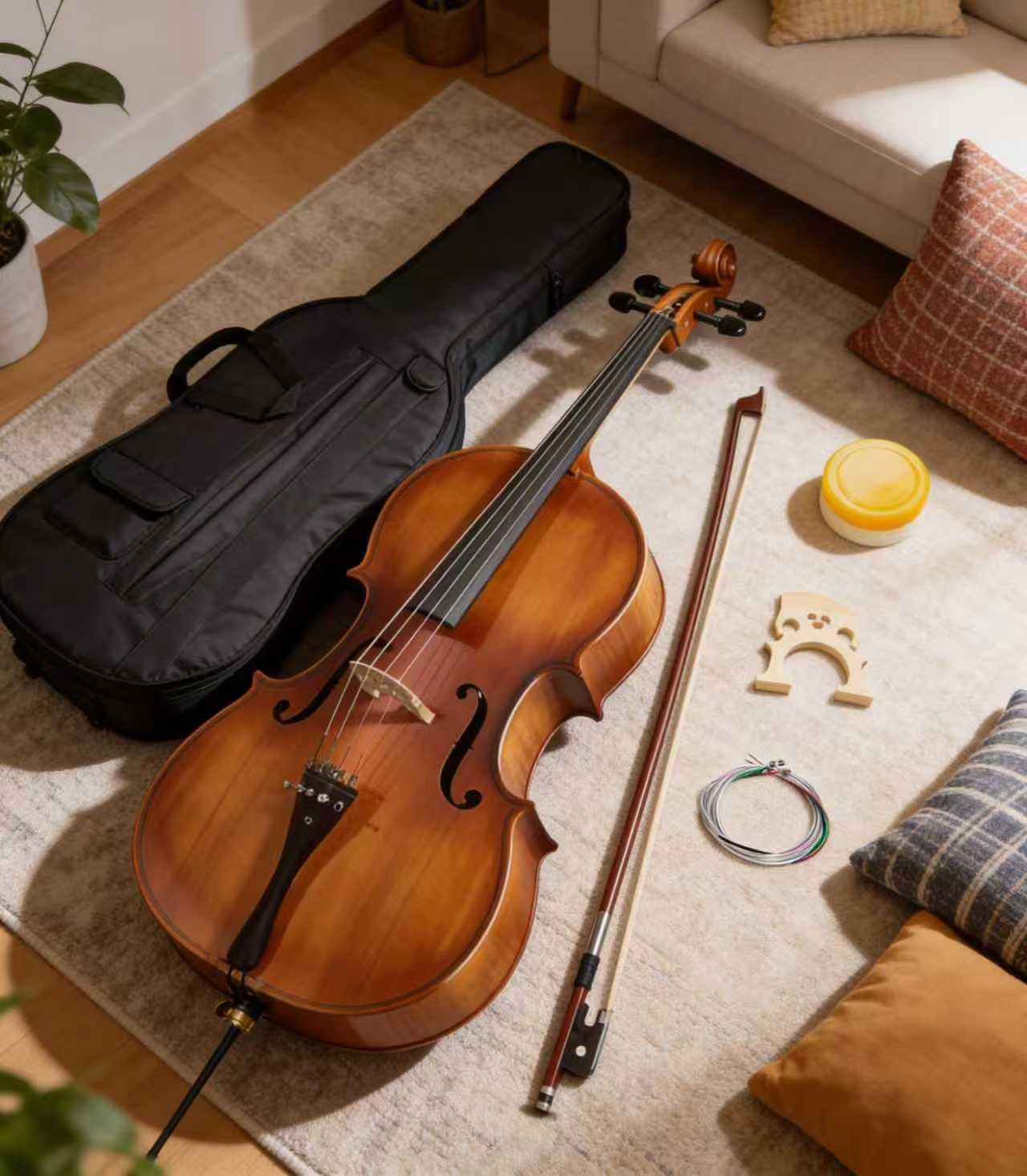 Cello 4/4 Full Size, Beginner Cello Instrument for Adults, Acoustic Cello Set with Padded Bag, Extra Strings, Bridge, Bow & Rosin for Lessons, Home Practice & School Orchestra, Matte Natural customer photo 1