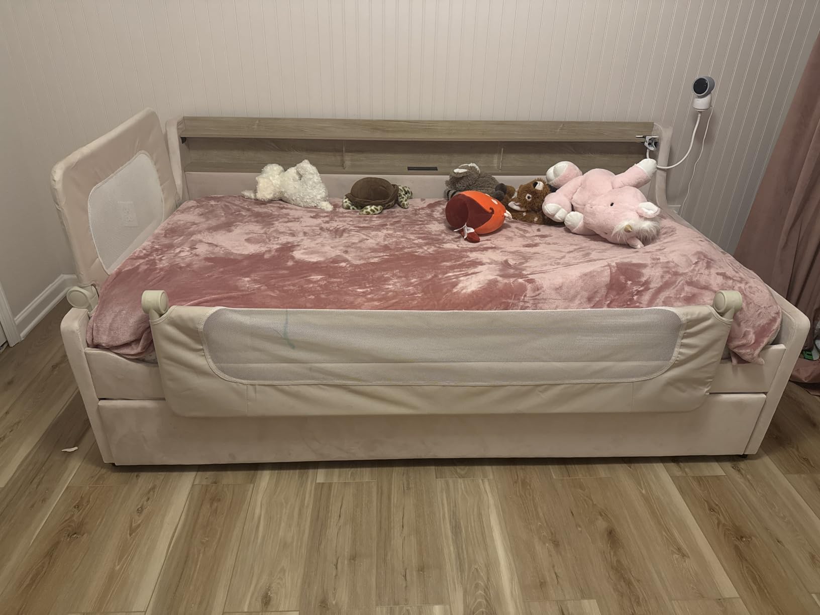 Jocisland Twin Daybed with Trundle, Upholstered Velvet Bed Frame with LED Night Light, Storage Headboard, USB Charging, Space-Saving for Bedroom, Living Room, Guest Room, No Box Spring, Cream customer photo 2