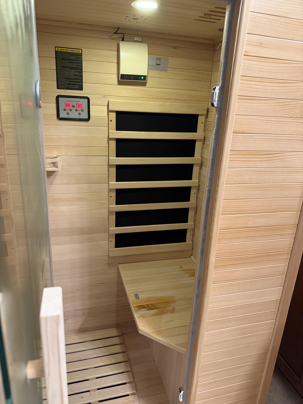 Wood Infrared Sauna, 1 Person Traditional Home Sauna, Canadian Hemlock Indoor Dry Sauna Spa Room for Low EMF with Bluetooth Speakers and Control Panel customer photo 2
