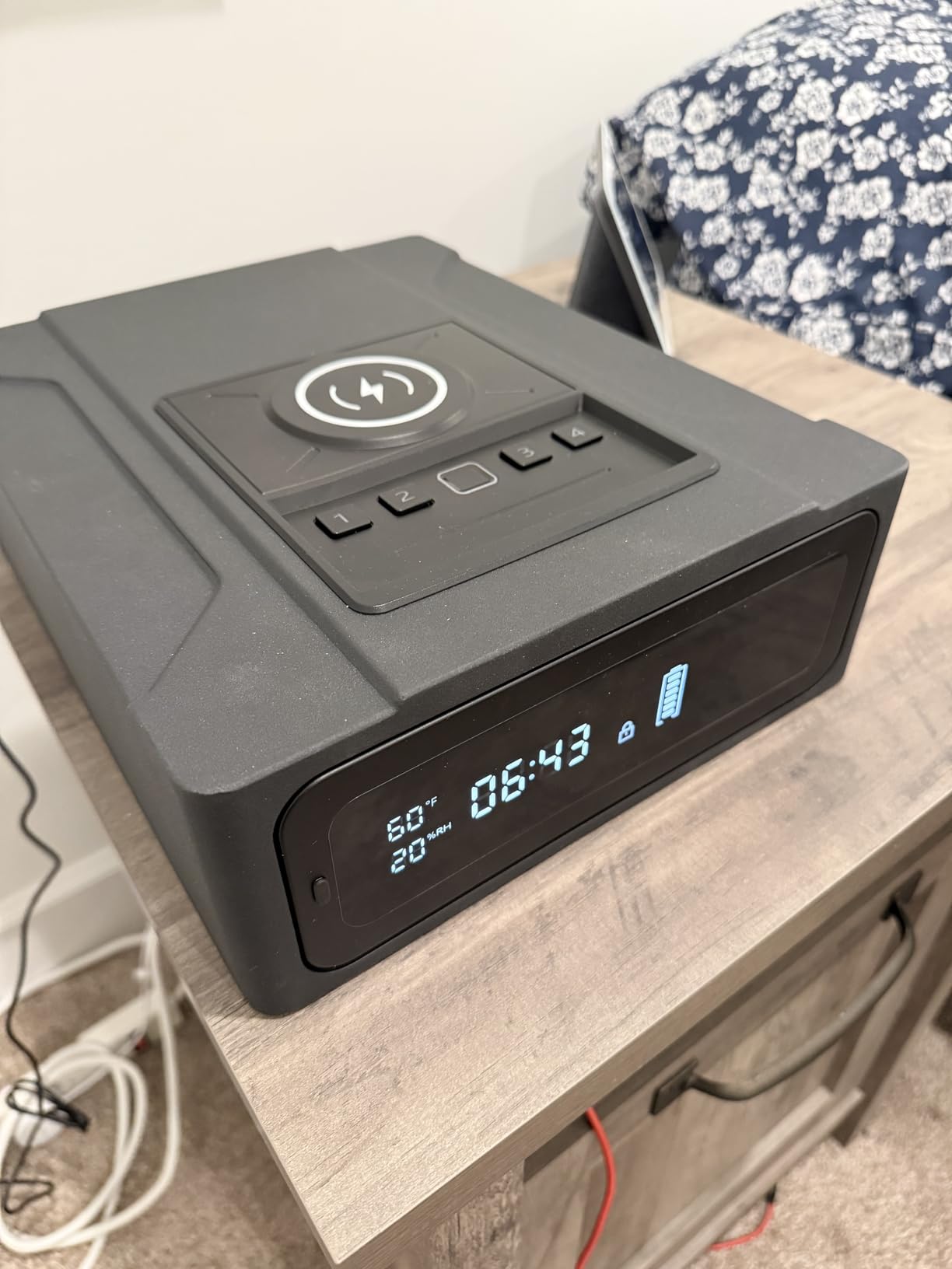 XDeer Biometric Gun Safe for Handgun with Wireless Charging, Quick Access Fingerprint Gun Safes, Bedside Pistol Case, 7/24 Digital Alarm Clock Small safe customer photo 2