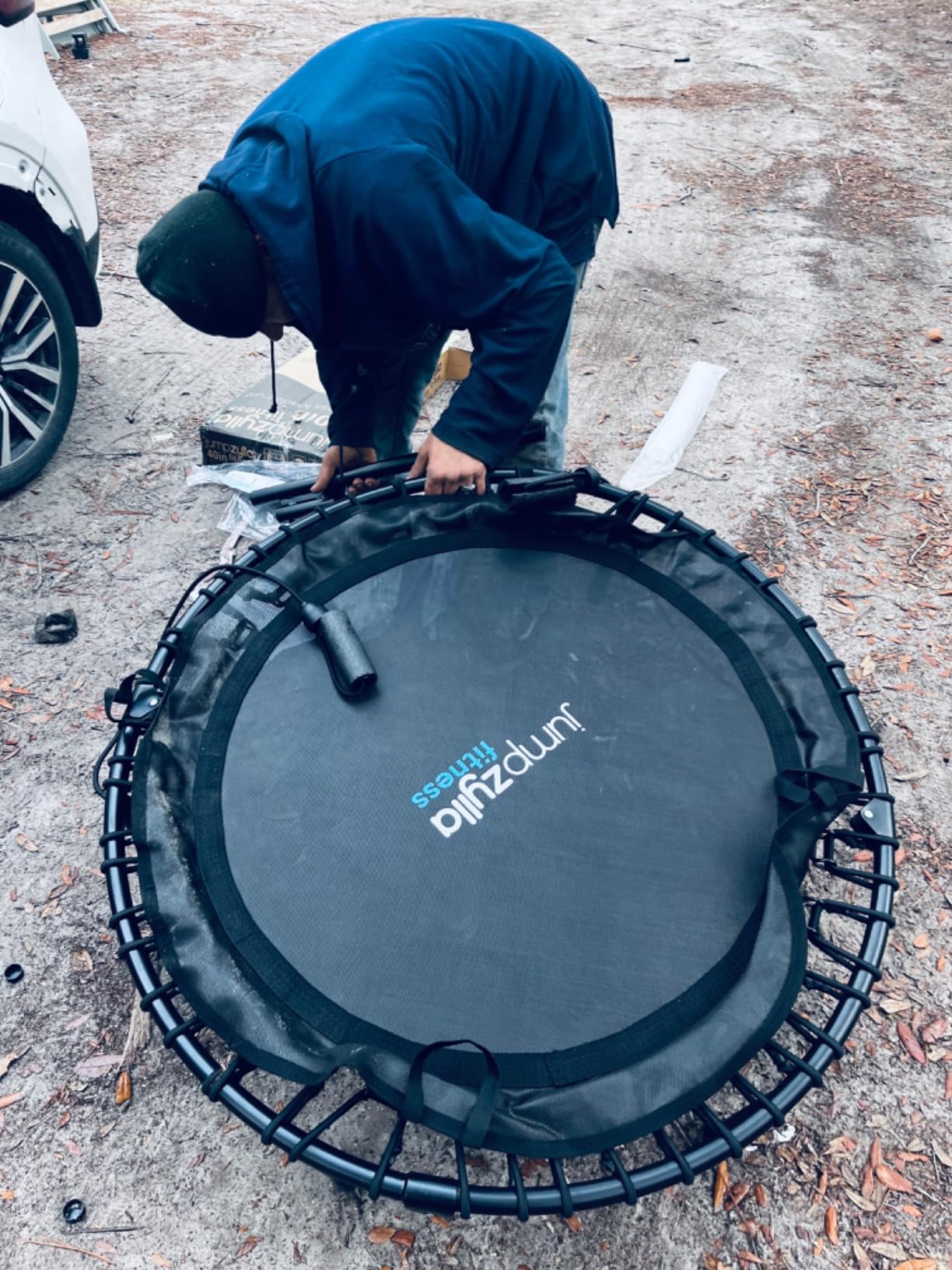 Jumpzylla Fitness Rebounder Trampoline for Adults with Bar and Elastic Bands, 450/550 lbs Mini Trampoline for Adults, Exercise Trampolines, Rebounders with Adjustable Handle, Indoor/Outdoor 40/48 in customer photo 1