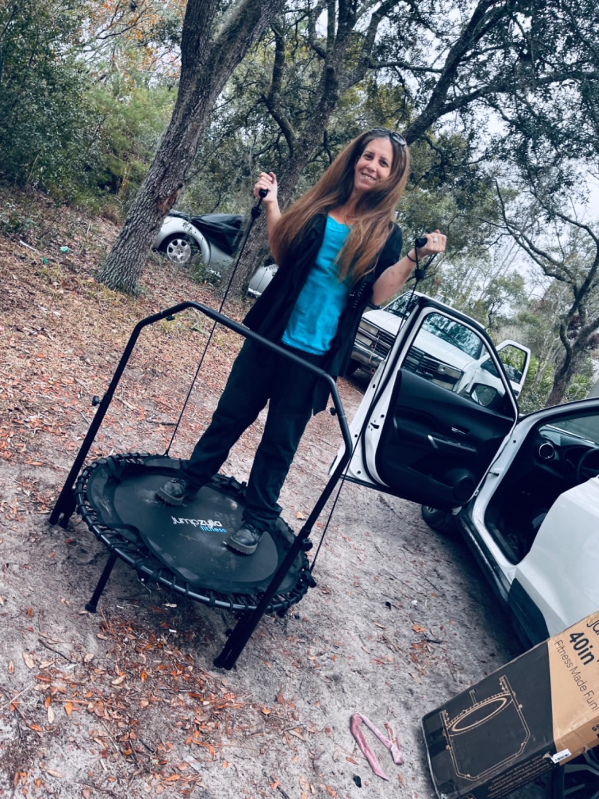 Jumpzylla Fitness Rebounder Trampoline for Adults with Bar and Elastic Bands, 450/550 lbs Mini Trampoline for Adults, Exercise Trampolines, Rebounders with Adjustable Handle, Indoor/Outdoor 40/48 in customer photo 2
