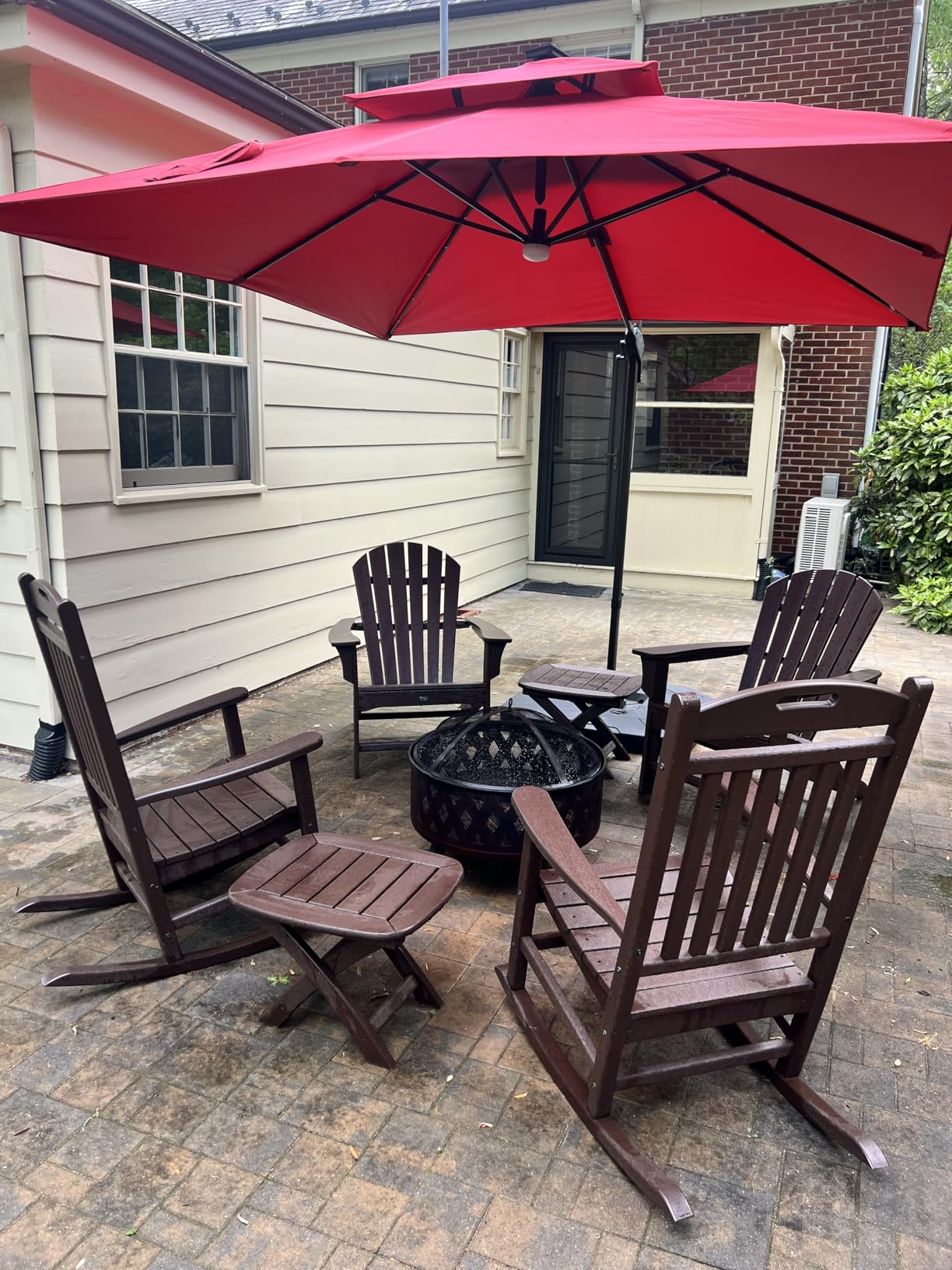 9x9 FT Outdoor Cantilever Patio Umbrella with Base Included and Solar LED Lights, Large Heavy Duty 2-Tier Square Aluminum Offset Umbrellas with 360-Degree Rotation for Pool Deck customer photo 1