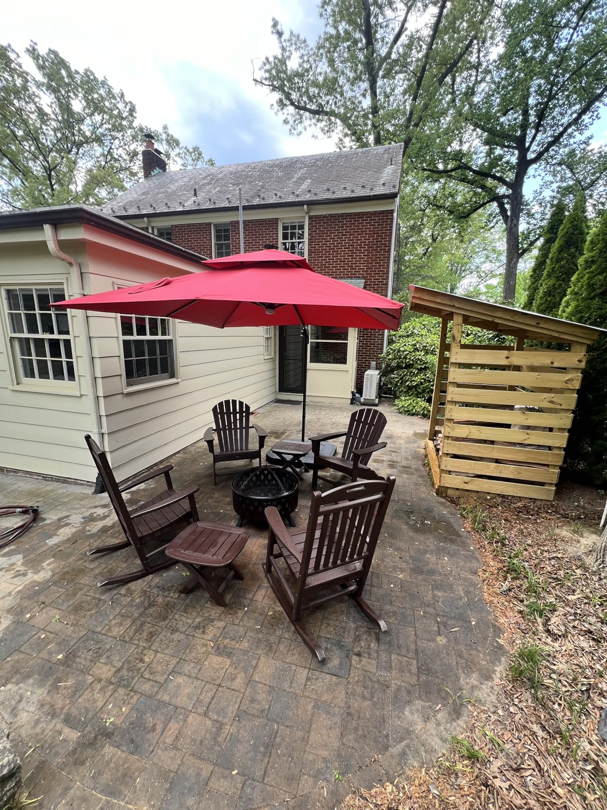 9x9 FT Outdoor Cantilever Patio Umbrella with Base Included and Solar LED Lights, Large Heavy Duty 2-Tier Square Aluminum Offset Umbrellas with 360-Degree Rotation for Pool Deck customer photo 2