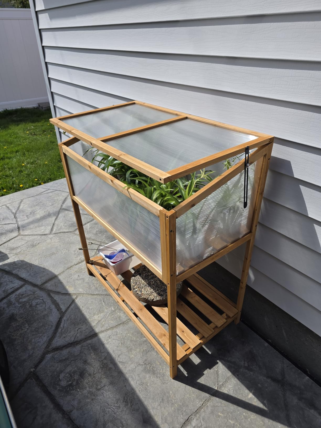 Giantex Wood Cold Frame Greenhouse, Raised Flower Planter Protection with Transparent Openable Roof & Slatted Shelf, Indoor Outdoor Hot House for Garden Balcony, 36