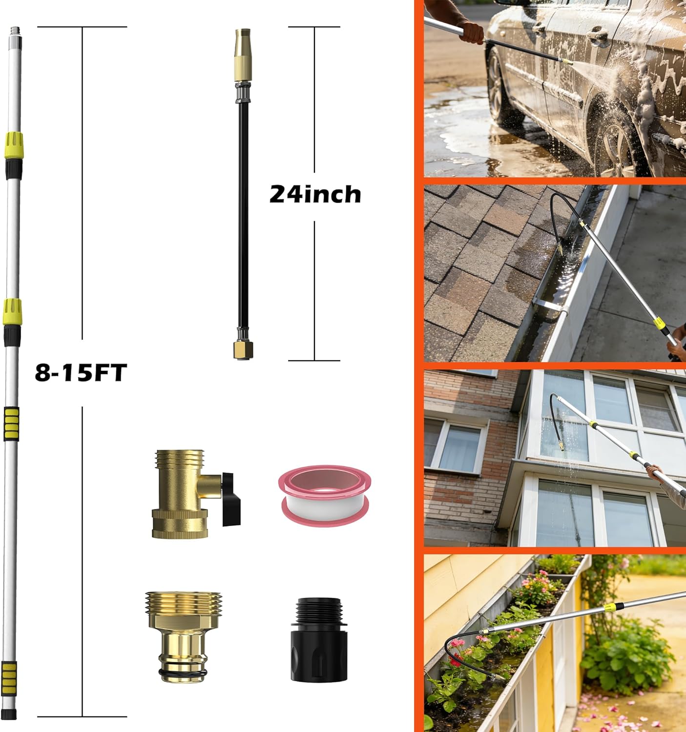24FT Reach 8-18FT Telescopic Pole Gutter Cleaning Tools from Ground, Up to 24FT Reach, Flexible Wand, Adjustable Flow for Garden, Roof Gutters, Leaves & Debris Removal customer photo 2