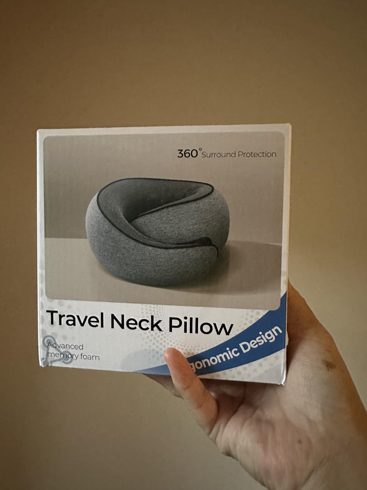 Purroch G-Shape Memory Foam Travel Neck Pillow - 100% Pure Foam Ergonomic Support with Eye Mask & Ear Plugs for Airplane Flights, Car Trips & Office Naps, Beige Gray customer photo 2