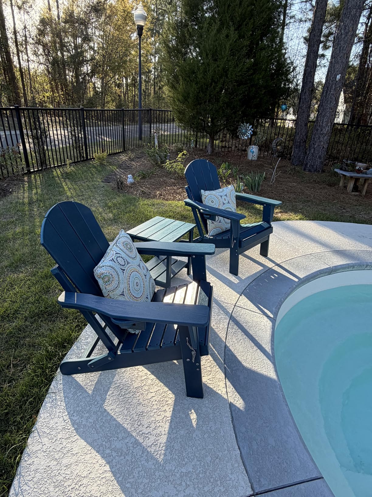 GarveeLife Folding Adirondack Chair Set of 2 with Side Table, All-Weather HDPE Outdoor Chair, Wooden Textured with Cup Holder for patios, Decks, Gardens, fire pits, Navy Blue customer photo 1