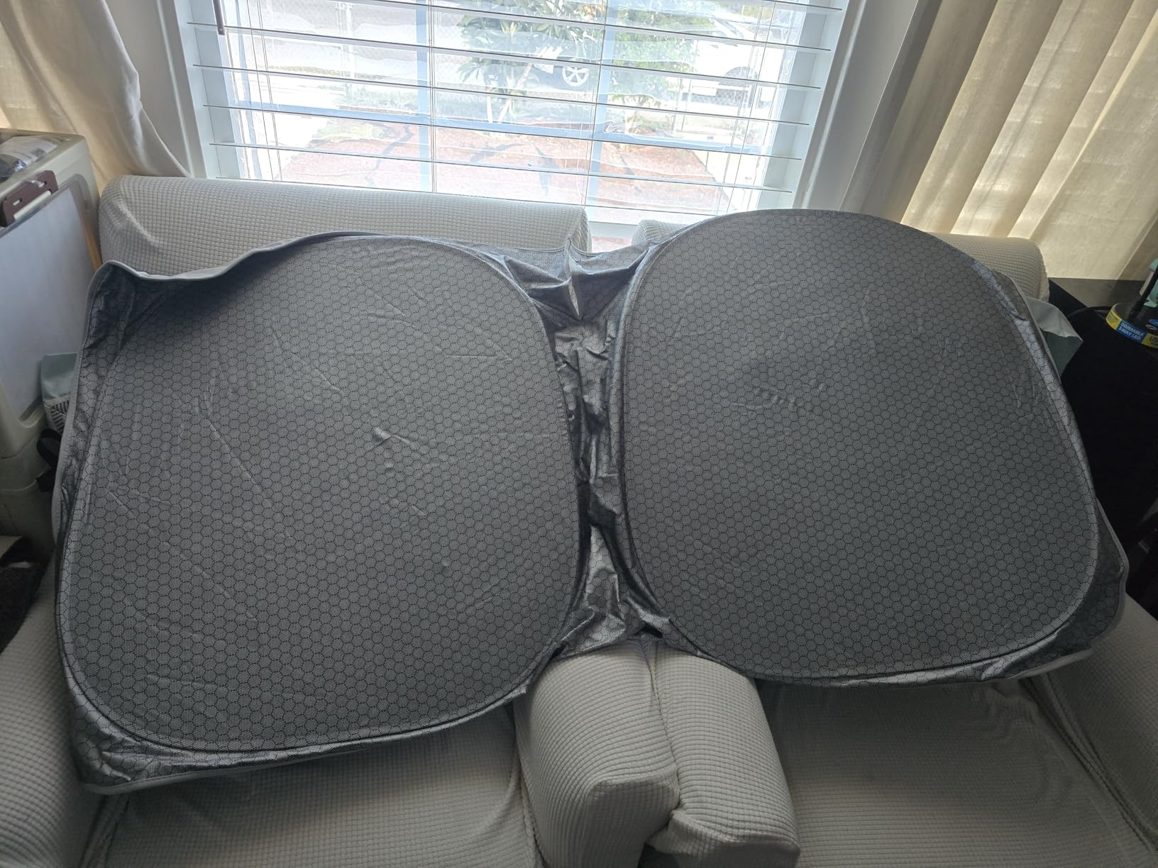 helloleiboo Graphene Car Windshield Sun Shade Car Sun Shade for Windshield with Heat Absorption Coating Foldable Design with UV Protection to Keep Your Car Interior Cooler Silver (X-Large-61 × 34 in) customer photo 1