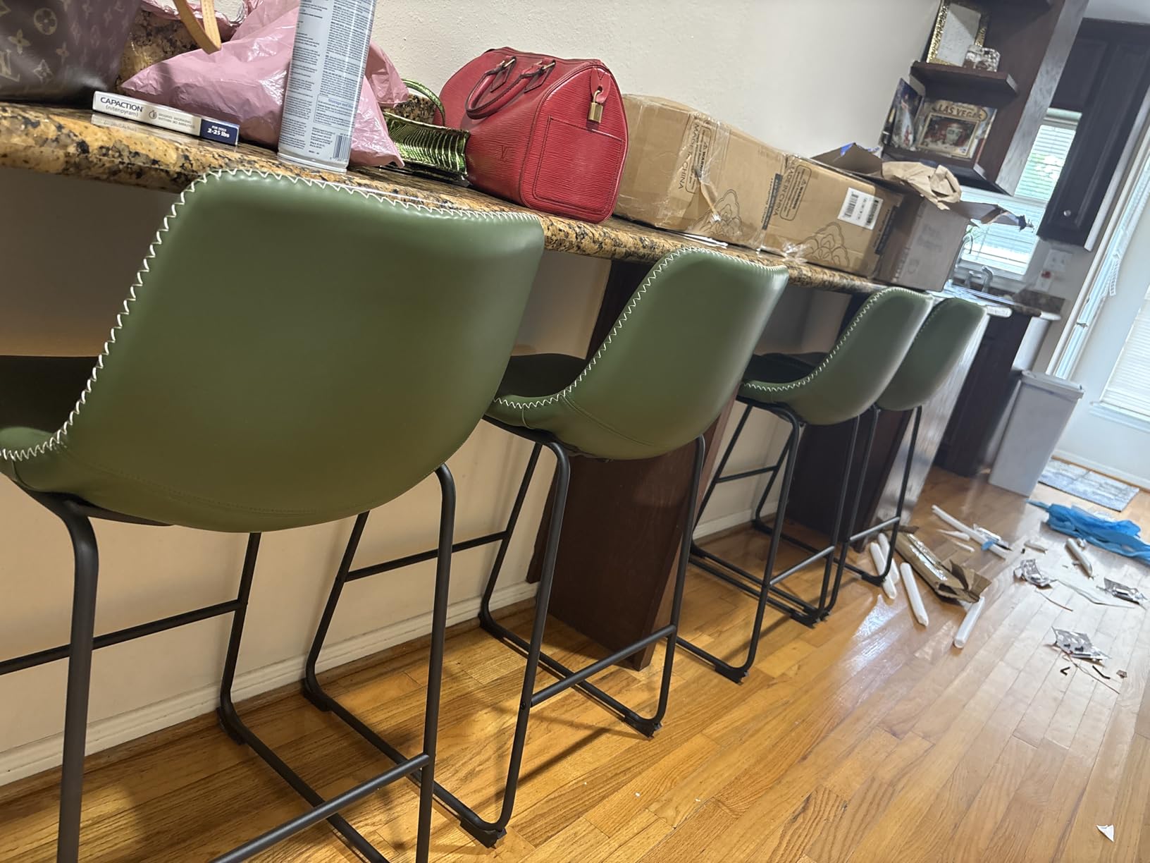 DUMOS 26 Inch Counter Height Bar Stools Set of 4, Modern Faux Leather High Barstools with Back and Metal Leg, Bar Chairs for Kitchen Island, Brown customer photo 2