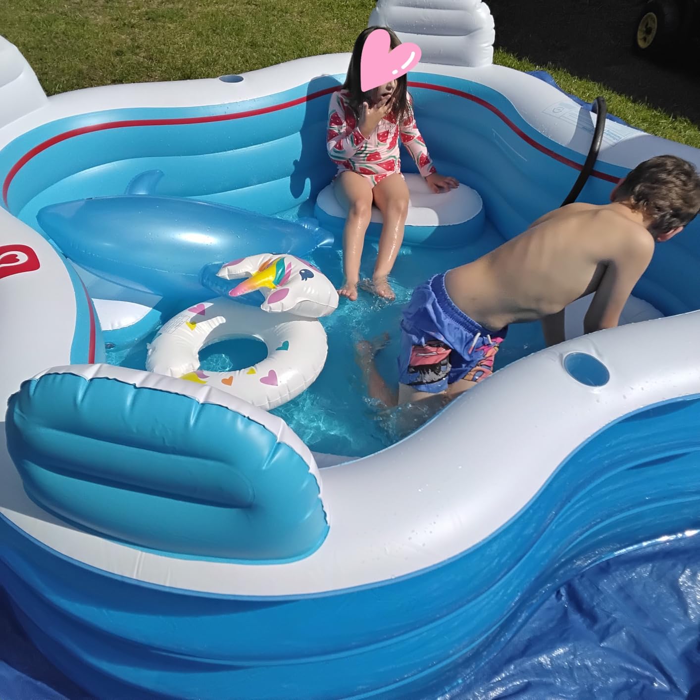QPAU Inflatable Swimming Pool, Full-Sized Blow Up Pool with Seats and Backrests, Kiddie Pool for Outdoor & Backyard, for Family Summer Time Fun, Clear Blue customer photo 2