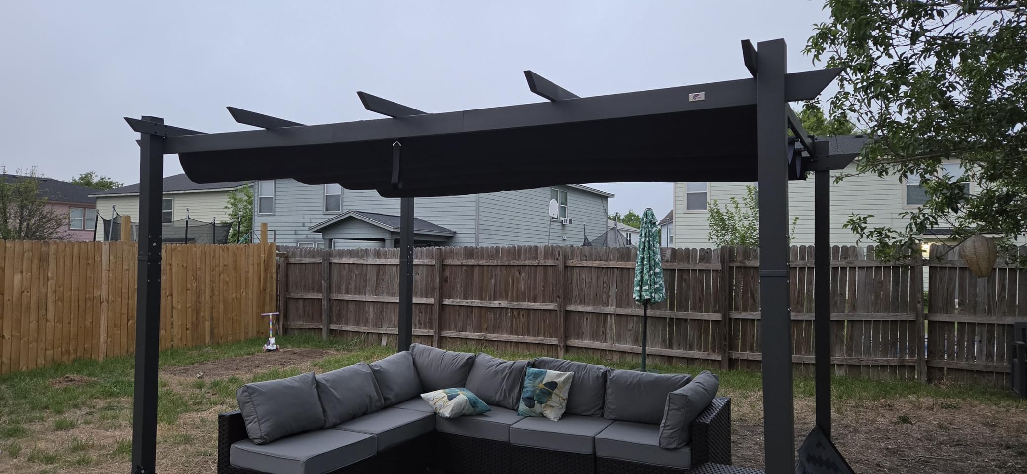 PURPLE LEAF 10' x 13' Aluminum Outdoor Pergola Wind-Resistant Retractable Pergola with Double Sun Shade Canopy Heavy-Duty Metal Pergola for Patios Backyard Deck Garden, Khaki customer photo 1