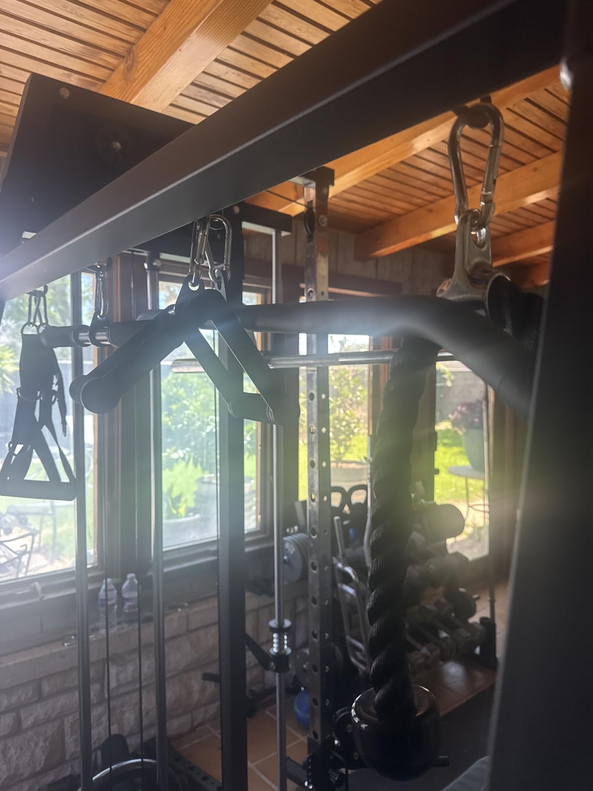 Smith Machine Home Gym All in One, 2200 LBS Squat Rack Power Cage with Smith Bar, LAT Pull-Down, Cable Systems, Leg Hold-Down and More Attachments, Workout Equipment (Red Black) customer photo 1