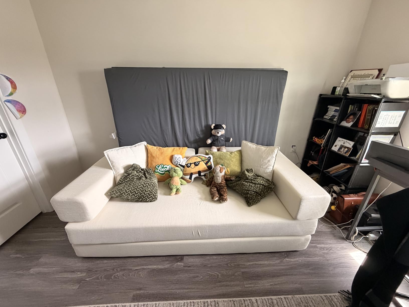 GRUSIGN 78 Inch Convertible Sofa Bed, 5-in-1 Futon Sofa Bed Pull Out Couch, Boneless Couch Bed for Living Room, Corduroy Boneless Couches for Bedroom, Apartment, No Assembly Sleeper Sofa Bed, Green | 4 Fixed-Shape Frame, Removable Corduroy, High-density foam, with 2 pillow, Tool-Free Assembly customer photo 2