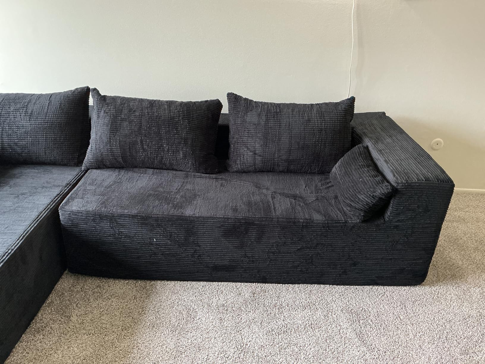GRUSIGN Cloud Sectional Boneless Couches for Living Room, Modular L Shaped Couch with Deep Seat Oversized Right Facing Chaise, Memory Foam Compressed Spineless 3 Seater Sofa for Apartment, Black customer photo 1