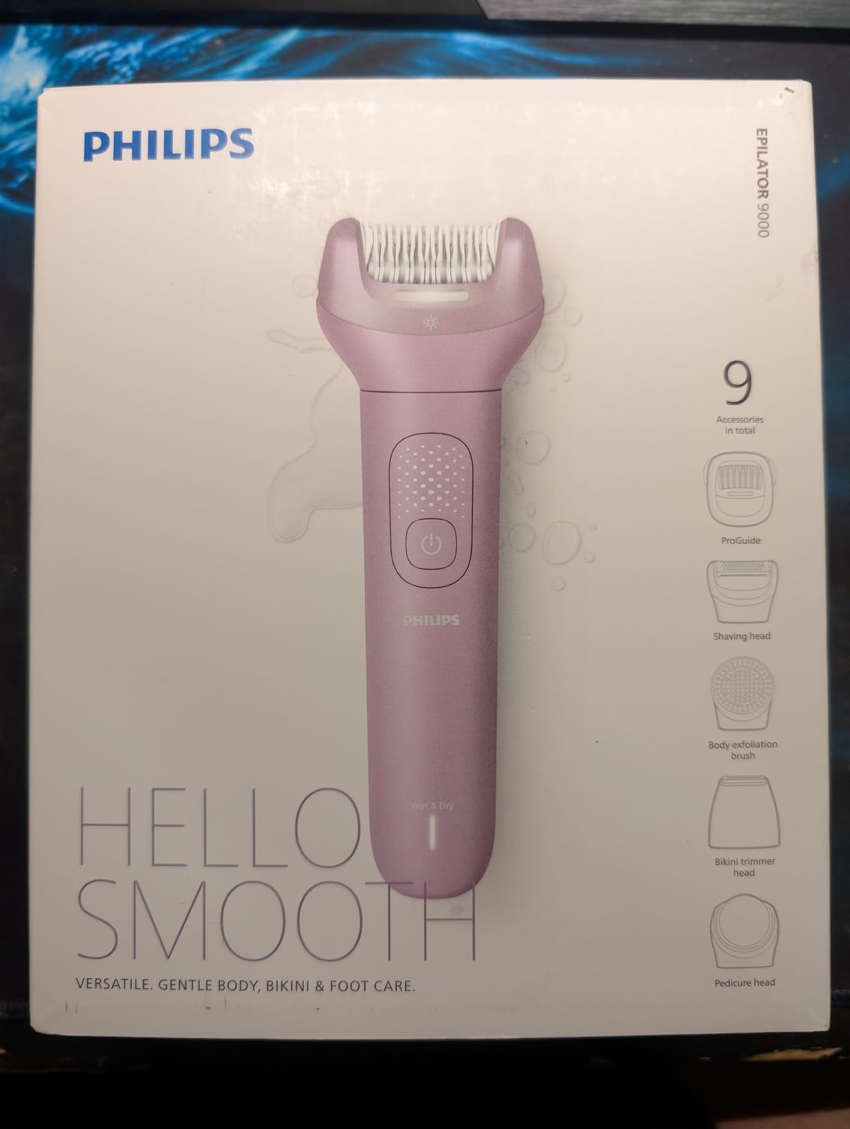Philips Epilator Series 9000 - Cordless Wet and Dry Electric Epilator, Hair Removal for Legs, Body and Bikini, with ProGuide, 9 Accessories Including Pedicure Head, 60 min. Runtime, Model BRE728/00 customer photo 1