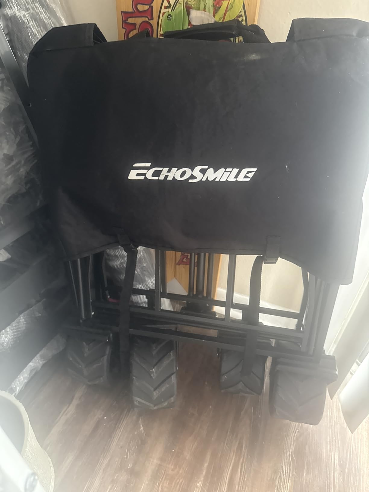 EchoSmile Heavy Duty 350 Lbs Capacity Collapsible Wagon, Outdoor Folding Camping Grocery Portable Utility Cart, Adjustable Rolling Carts, All Terrain Beach Wagon with Big Wheels (Black&Orange-Arrow) customer photo 2