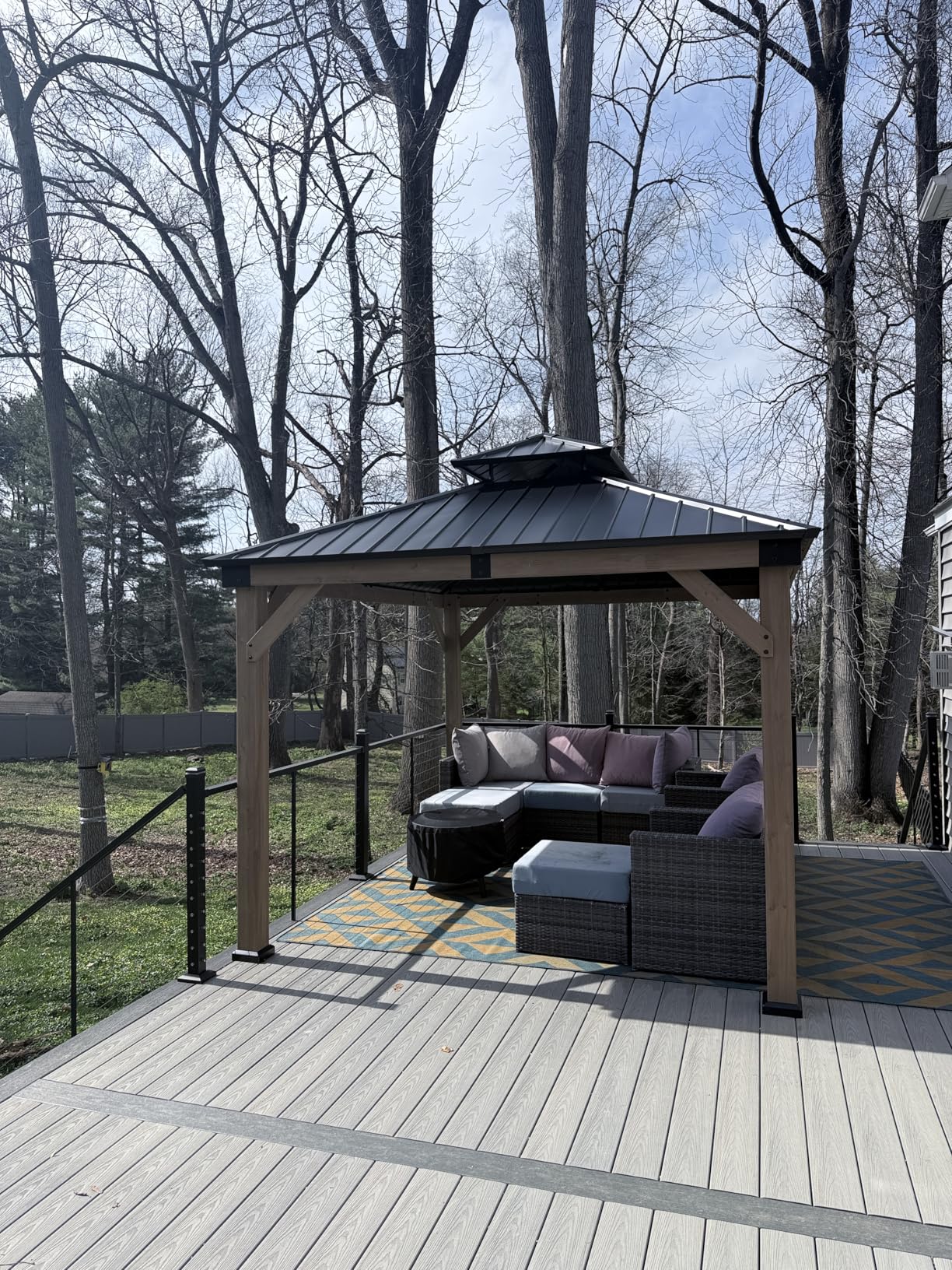 Aoxun 10' x 12' Outdoor Wood Gazebo, Hardtop Gazebo Permanent Wooden Pavilion with Galvanized Steel Double Roof, Cedar Wood customer photo 2