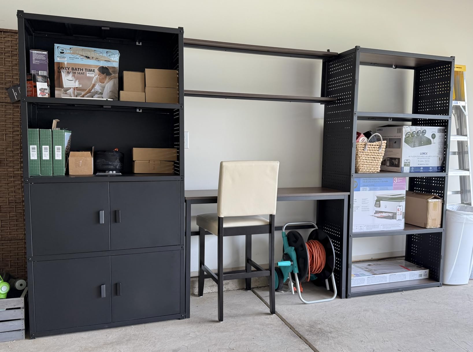 FLEXIMOUNTS Garage Storage Cabinet System, 3-in-1 Modular Metal Tool Cabinet w/ Workbench and Metal Board Shelf Includes Pegboard customer photo 1