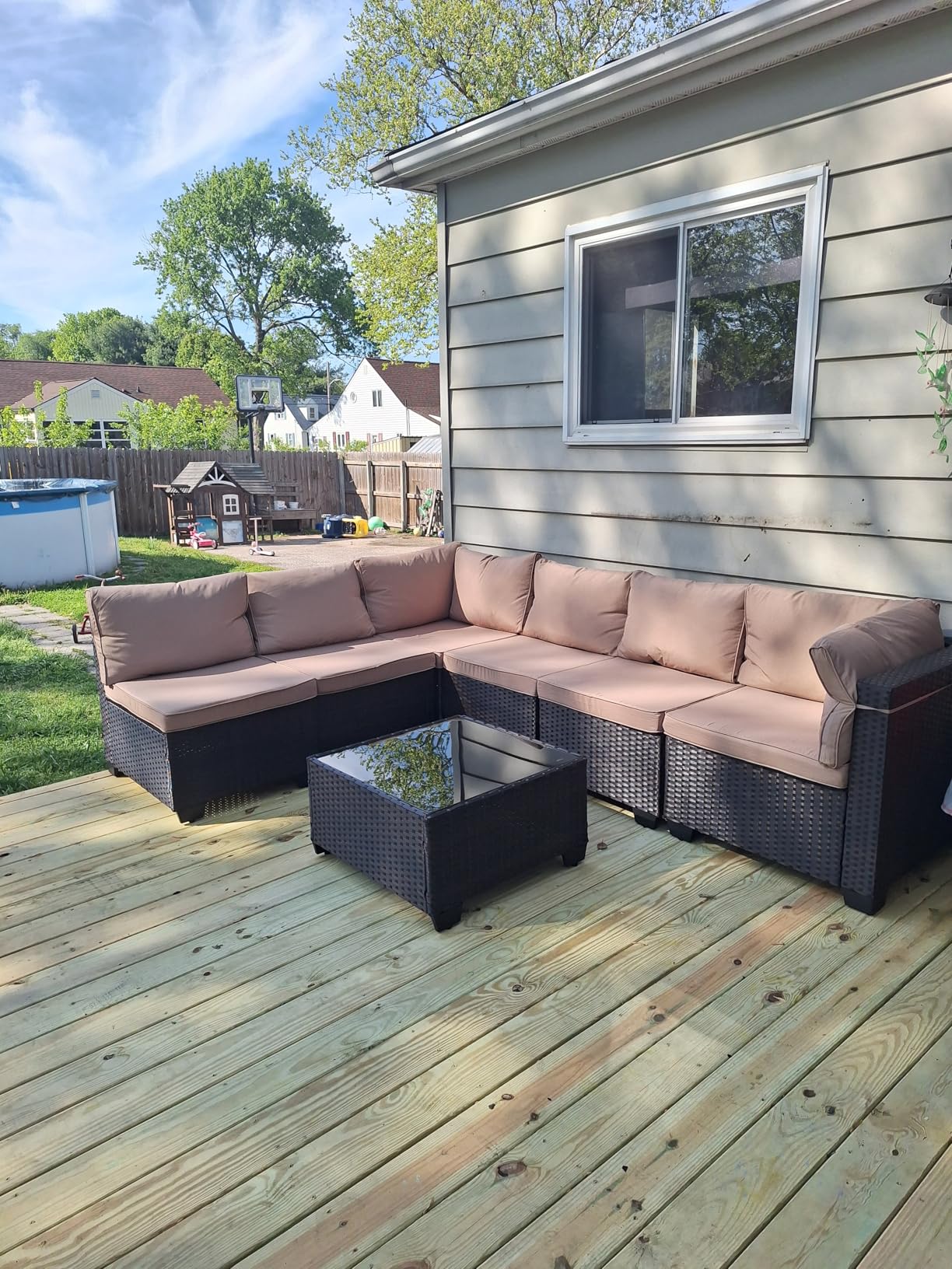 CHABATREE 7pcs Outdoor Patio Furniture Sets, Rattan Conversation Sectional Set, Manual Weaving Wicker Patio Sofa with Tea Table customer photo 1