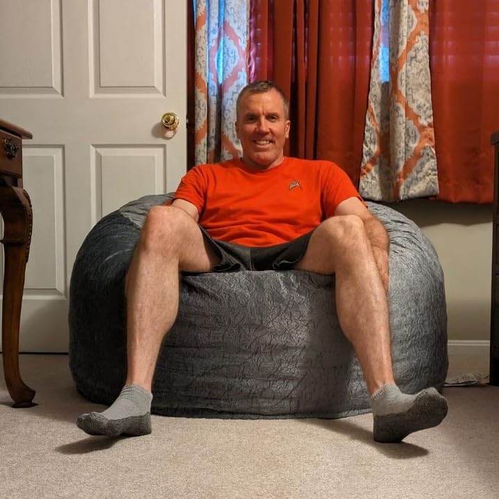 EDUJIN Bean Bag Chair, Memory Foam Bean Bag Chairs for Adults, Soft Velvet Cover, Stylish Beanbag Sofa for Living Room, Convenient Pocket & Pull-Handle Design - 3 Foot, Grey customer photo 1