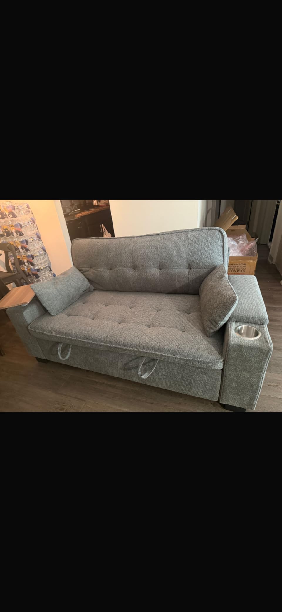 65in Sleeper Sofa Bed, 3 in 1 Pull Out Couch with Chenille Fabric Convertible Loveseat for LivingRoom and Apartment (Darkgrey) | Easy Assembly, Adjustable Backrest, Side Table, Built-in Charging, Cup Holder, Hidden Storage customer photo 1