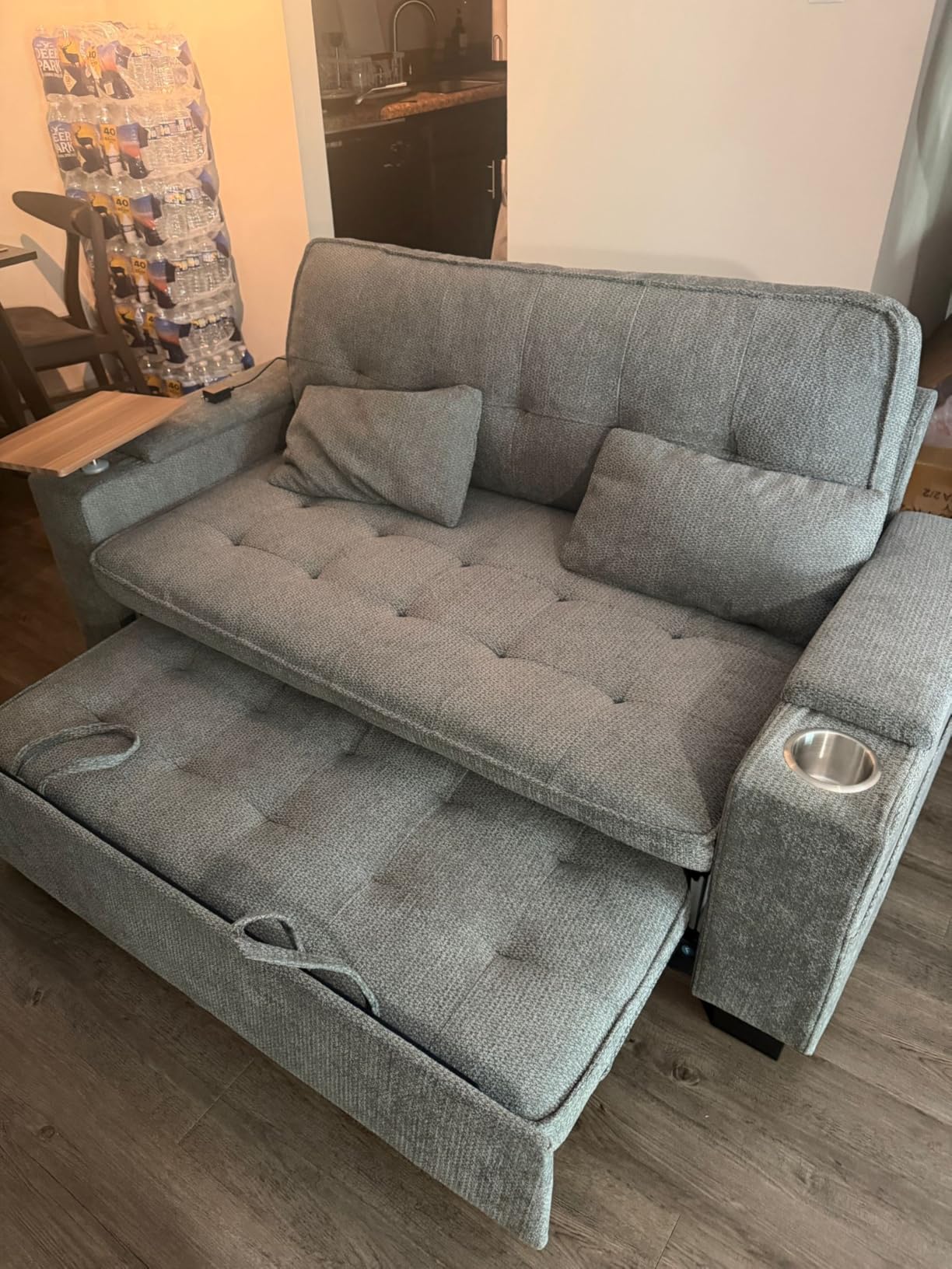 65in Sleeper Sofa Bed, 3 in 1 Pull Out Couch with Chenille Fabric Convertible Loveseat for LivingRoom and Apartment (Darkgrey) | Easy Assembly, Adjustable Backrest, Side Table, Built-in Charging, Cup Holder, Hidden Storage customer photo 2