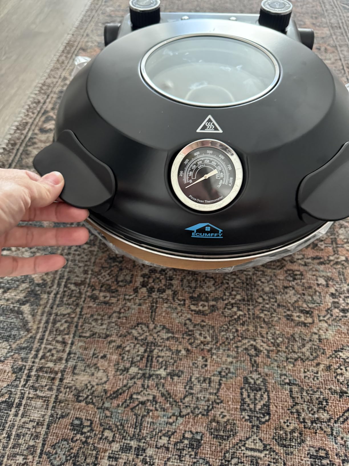 Pizza Oven Indoor, 12 Inch Retro Pizza Maker, Rapid Heating 800°F, 1200W Glazed Ceramic Stone Electric Pizza Cooker, Two-button Precise Temperature Control, Viewing Window for Precise Cooking customer photo 1