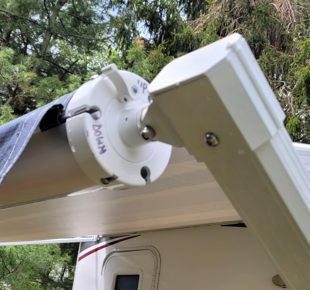 YESCAMP Manual RV Awning Complete Kit Retractable Camper Awning for RV or Trailers RV Roll Out Awning for Camper or 5th Wheel,Travel Trailers,Toy Haulers,Motohome(16Ft,White Frame,Navy Blue customer photo 1