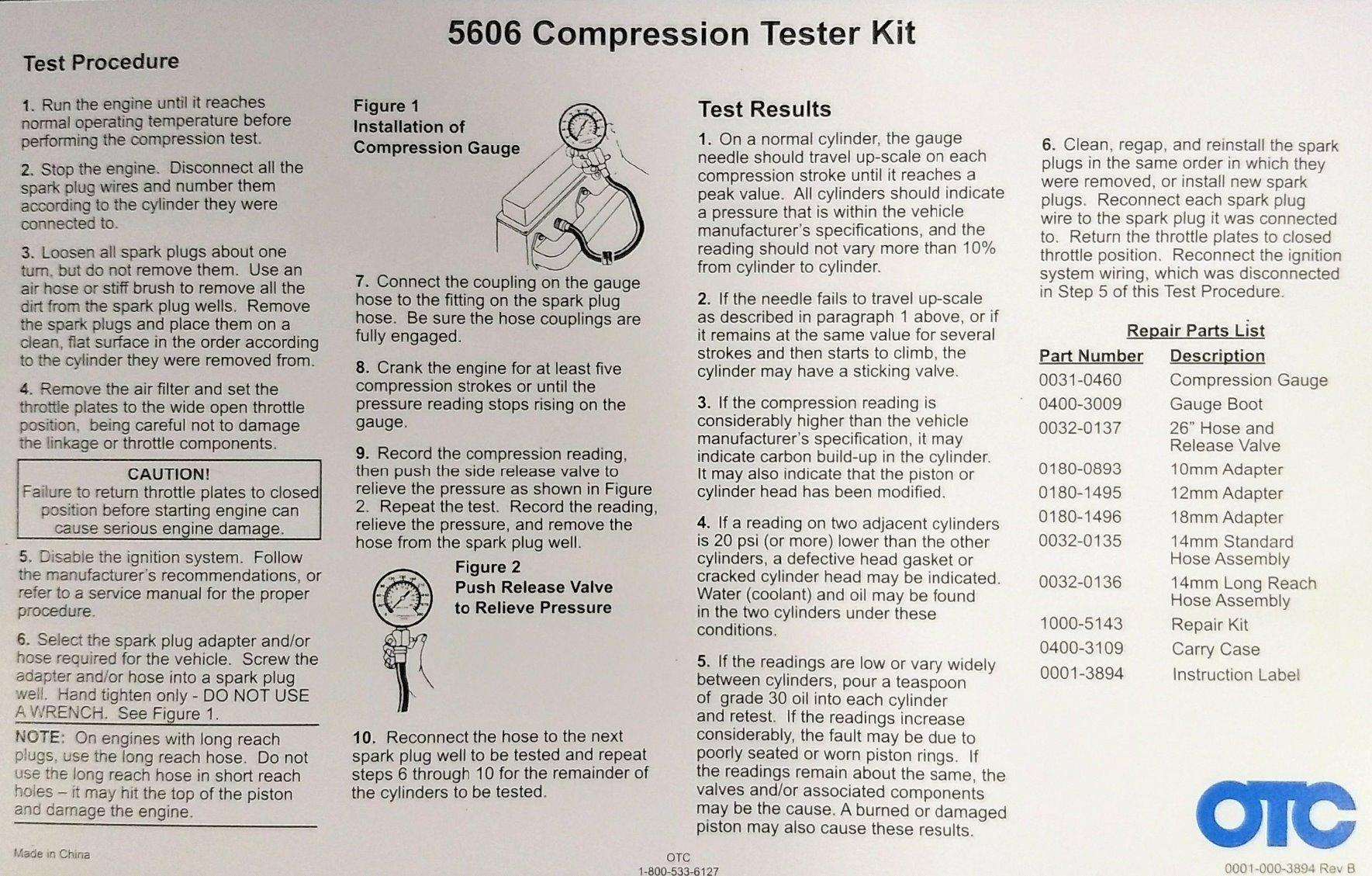 OTC 5606 Compression Tester Kit - Ideal Kit for Compression Testing on Gasoline Engines, Including Domestic/Import Cars, Trucks, SUVs, and Vans, Motorcycles, ATVs/UTVs, Watercraft, and Small Engine customer photo 2
