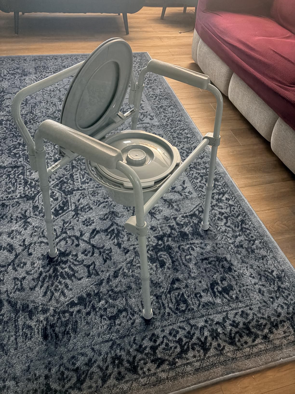 Drive Medical Folding Steel Bedside Commode Chair - Portable 3-in-1 Toilet Solution - Adjustable Height - 7.5 Qt Bucket Included - Durable Powder-Coated Steel Frame - Supports up to 350 Lb customer photo 1