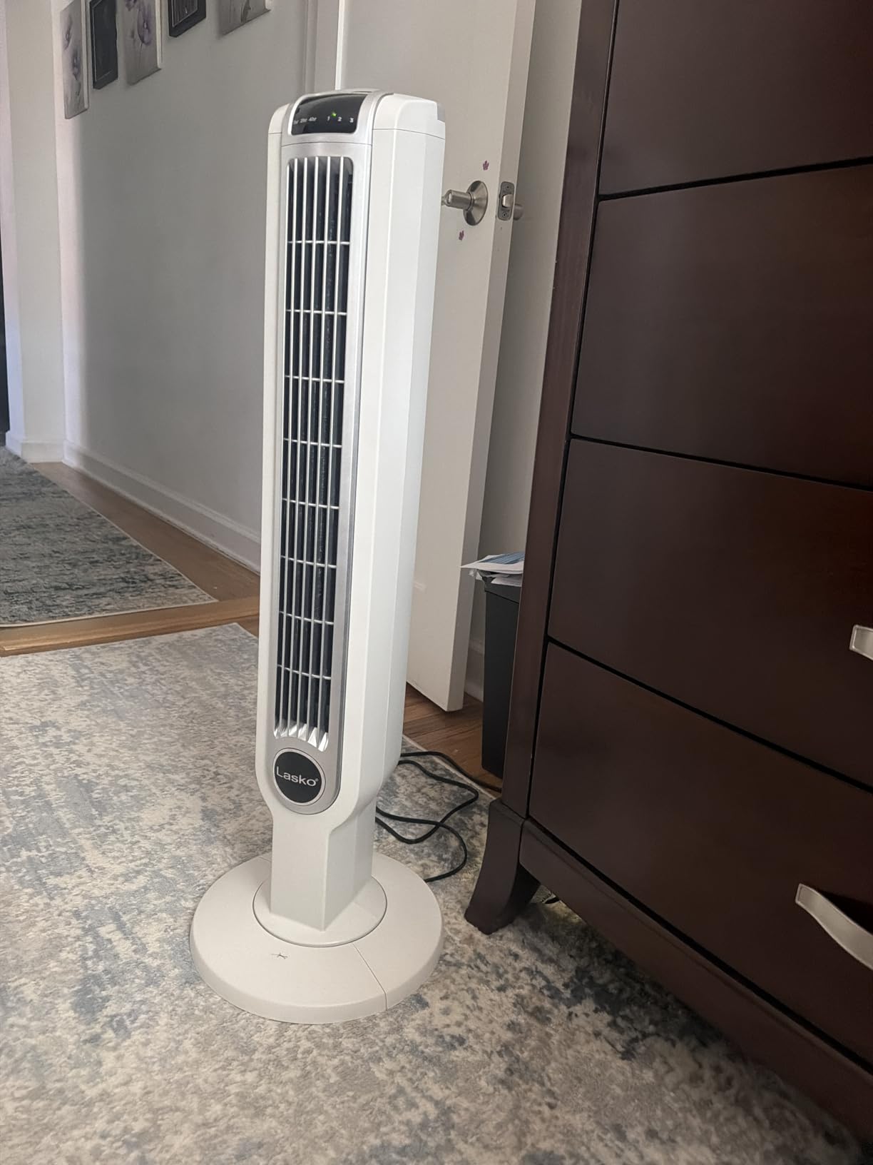 Lasko Oscillating Tower Fan with Remote Control, 3 Quiet Speeds, Timer for Bedroom, Kitchen, Office Use, White, 36