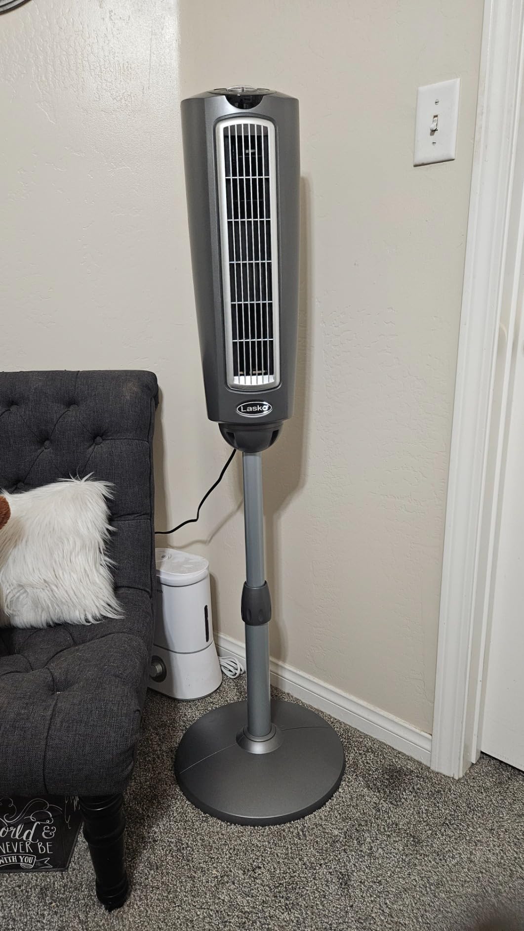 Lasko Oscillating Tower Fan with Remote Control, 3 Quiet Speeds, Timer for Bedroom, Kitchen, Office Use, White, 36