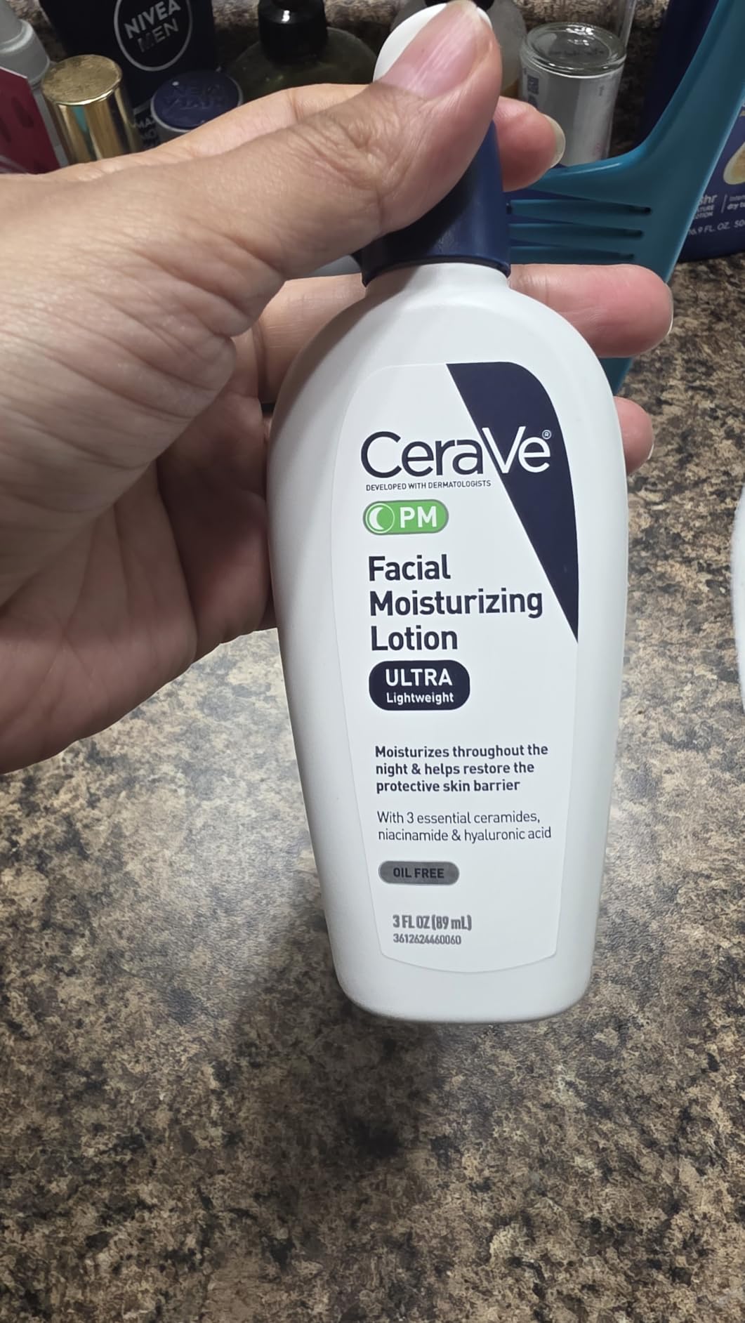 CeraVe PM Facial Moisturizing Lotion, Night Cream with Hyaluronic Acid and Niacinamide, Ultra-Lightweight, Oil-Free Moisturizer for Face, 3 Ounce customer photo 2