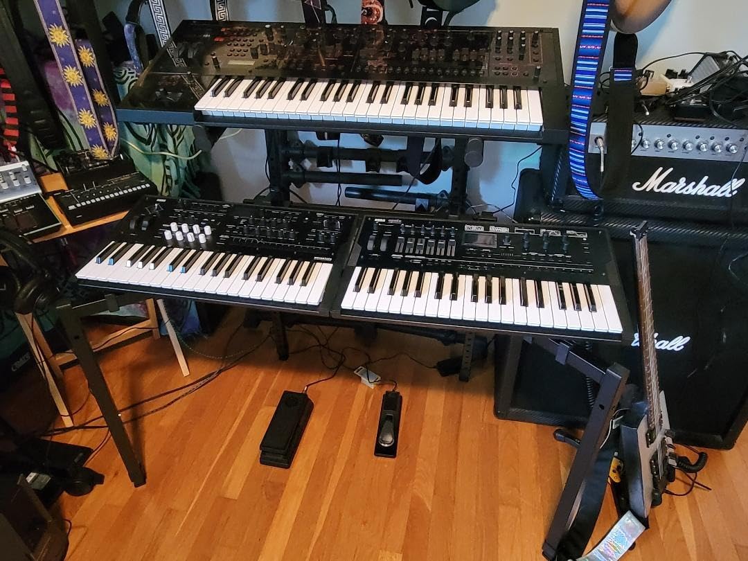 Griffin Double Piano Keyboard Stand & Laptop Mount (QuickFOLD Series) - 2 Tier/Dual Portable Studio Mixer Rack for Turntables, DJ Coffins, Digital Audio Gear & Music Equipment - Folding Multi Stage customer photo 2