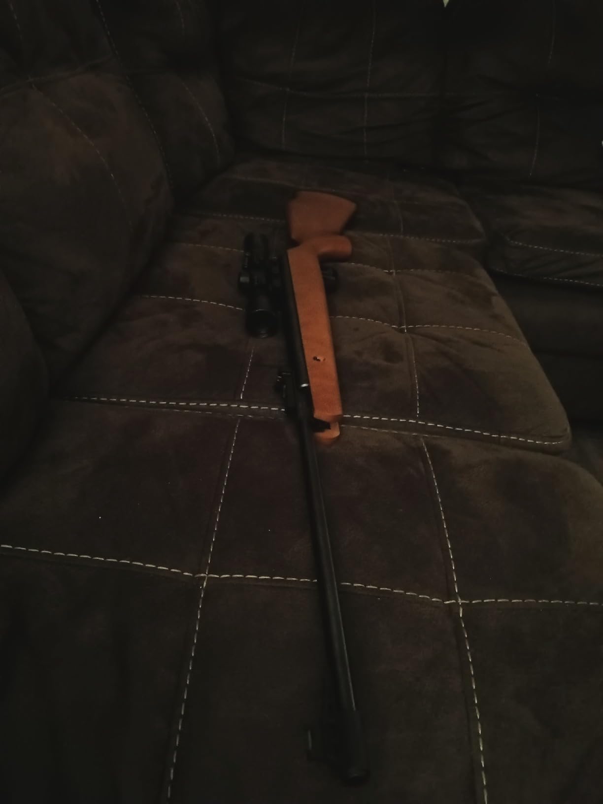 Crosman Optimus .22 Caliber Spring-Powered Air Rifle with 4x32 Scope - 950 FPS - Brown customer photo 2