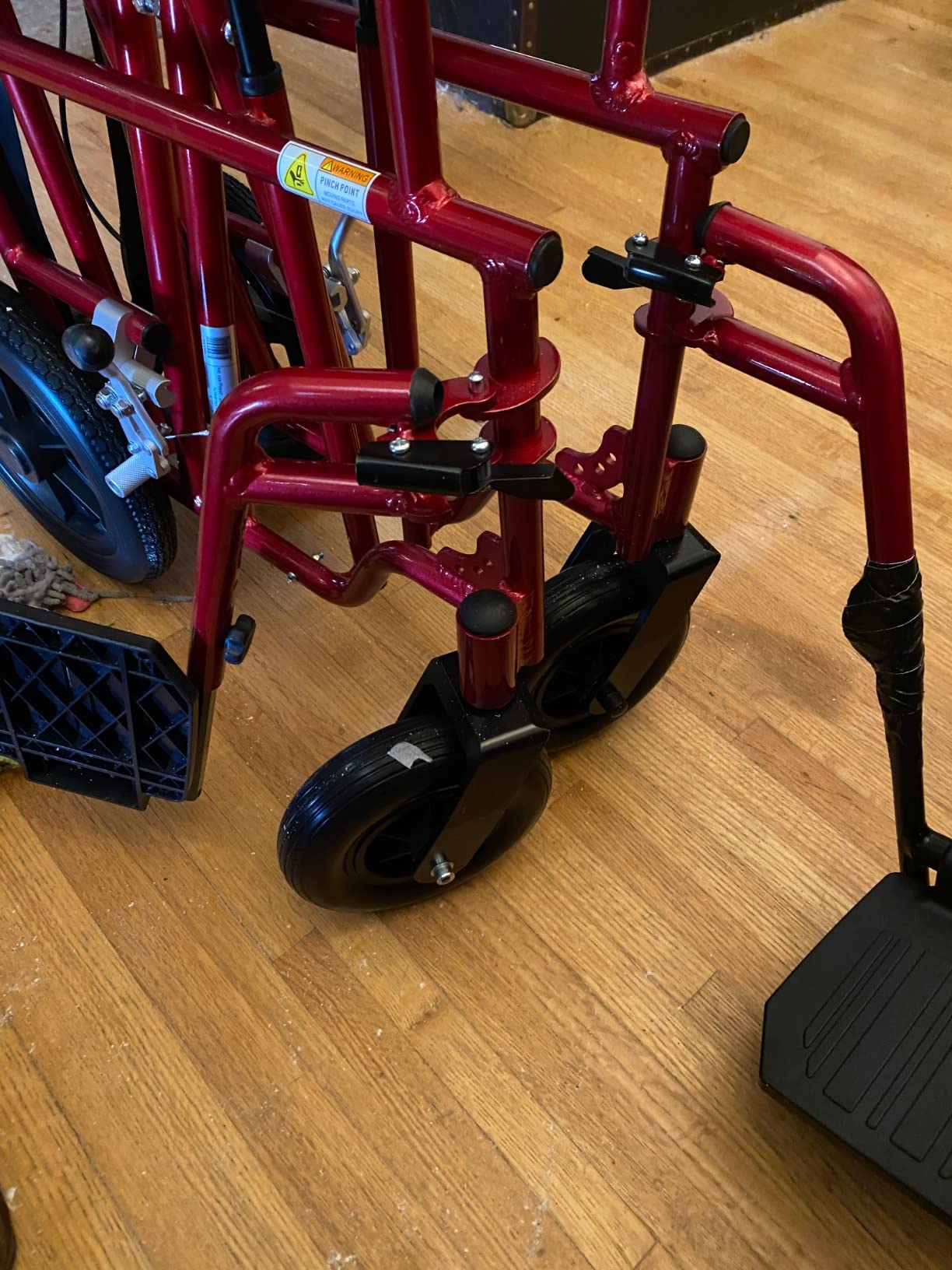 Drive Medical Bariatric Transport Chair Folding, Full Length Arms with 12 Inches Rear Flat Free Wheels, Red, 22 Inches customer photo 2