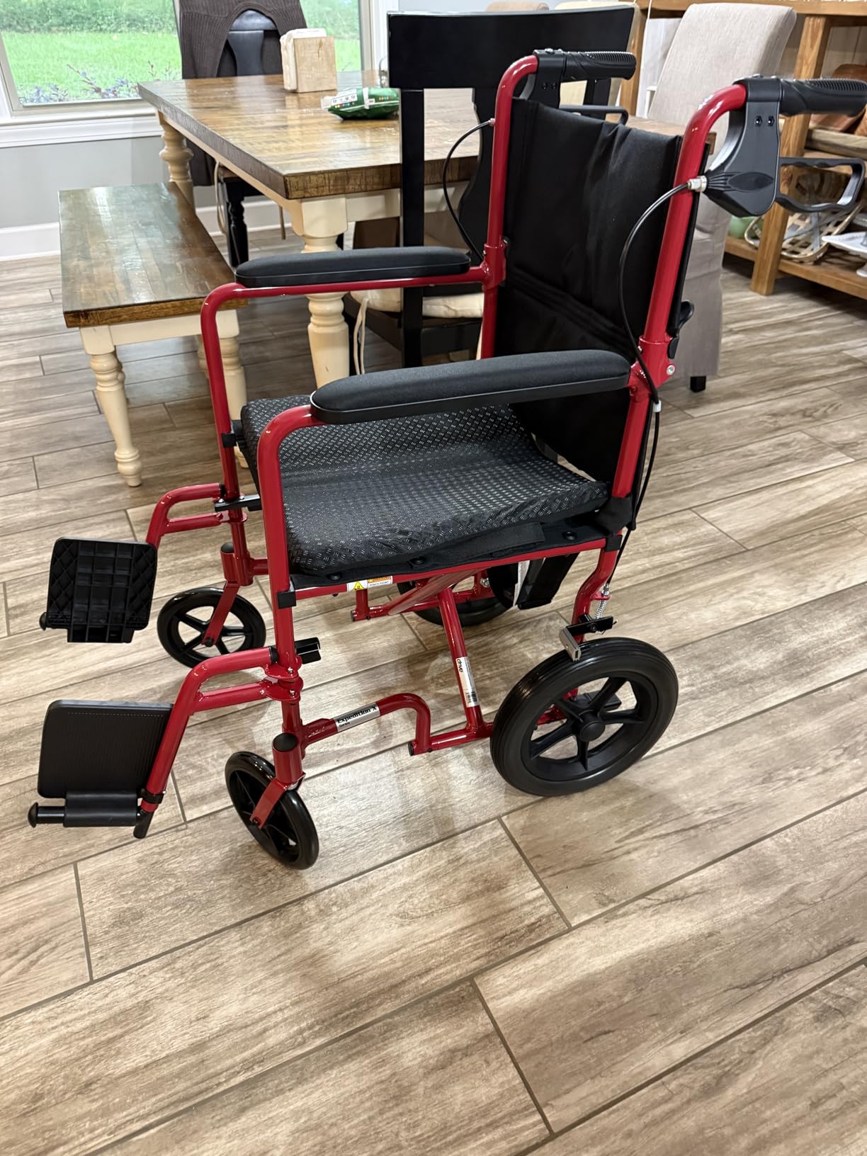 Drive Medical Lightweight Expedition Folding Transport Wheelchair - Ultra Lightweight Mobility Support for Seniors & Adults - Strong Aluminum Frame - Hand Brakes - Compact Folding Travel Chair - Red customer photo 1