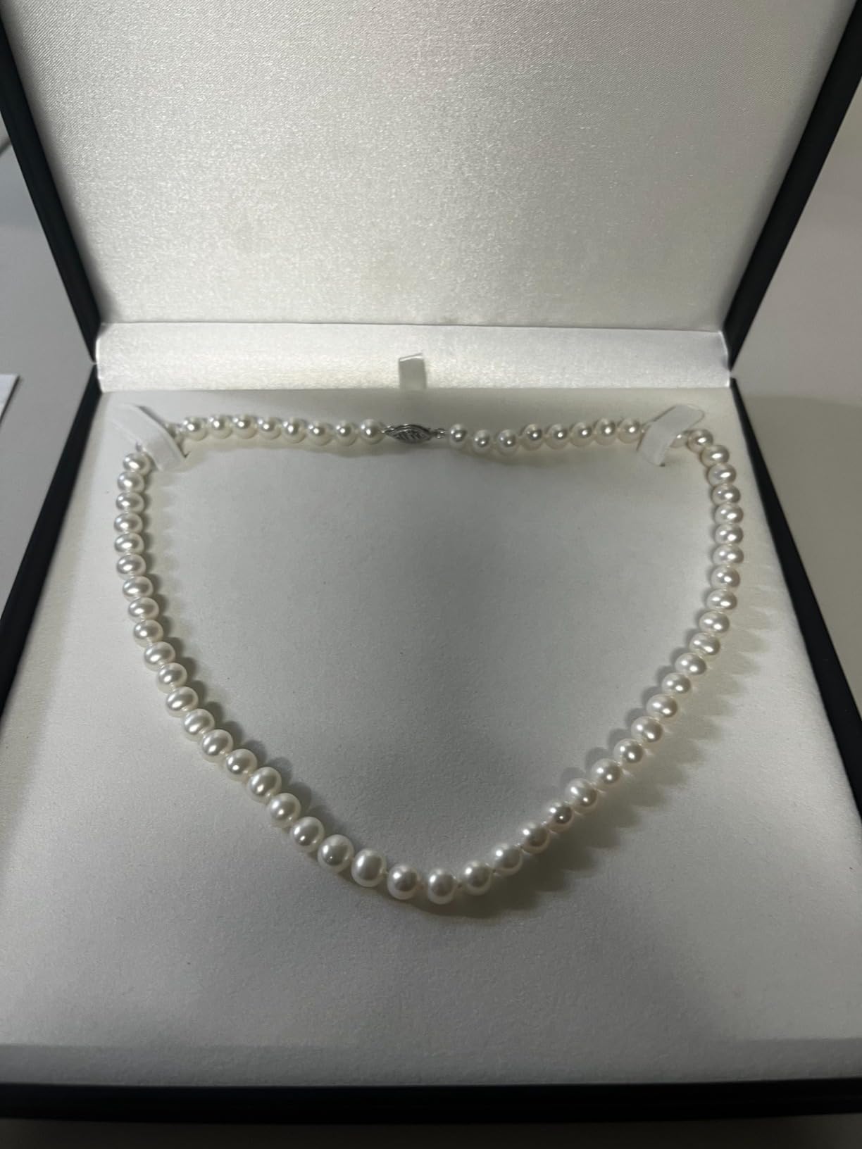 Real Freshwater Pearl Necklace for Women, Genuine Cultured White Pearls, Classic Single Strand Pearl Necklace, Sterling Silver Fishhook Clasp, Fine Jewelry Gift customer photo 1