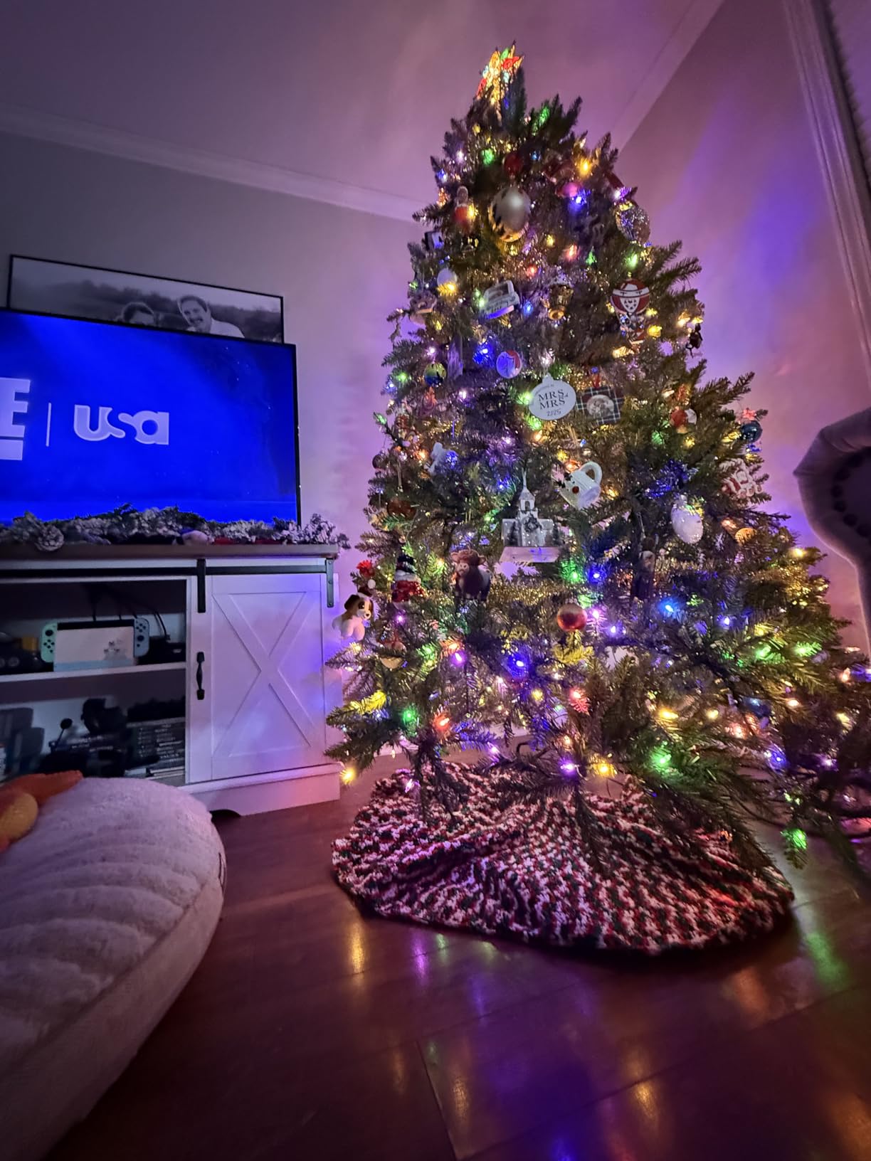 National Tree Company 7.5 ft Pre-Lit Dunhill Fir Artificial Christmas Tree, 700 LED Lights, 2,514 Tips, Foot Pedal, 10 Light Functions, Includes Stand, Green customer photo 2