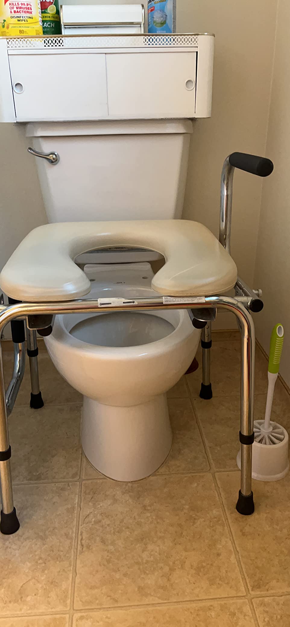 Medline Drop Arm Commode with Padded Seat and Backrest, Durable Toilet Chair for Adults and Seniors, Removable Pail, Splash Guard, Drop Down Arms for Easy Transfer, 350 lb. Weight Capacity, Tan customer photo 1