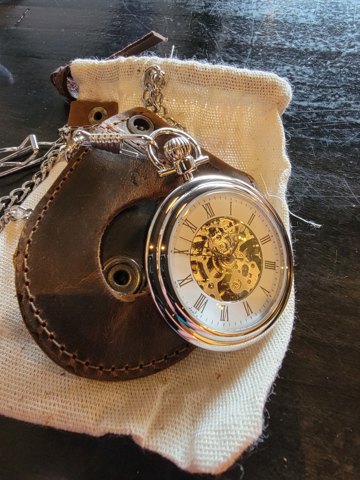 Stuhrling Original Men's Pocket Watch Stainless Steel Analog Skeleton Watch Hand Wind Mechanical Movement Stainless Steel Chain customer photo 1