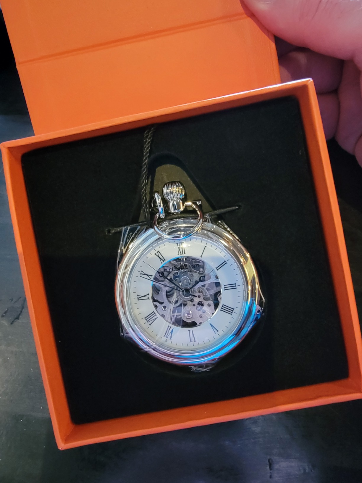 Stuhrling Original Men's Pocket Watch Stainless Steel Analog Skeleton Watch Hand Wind Mechanical Movement Stainless Steel Chain customer photo 2