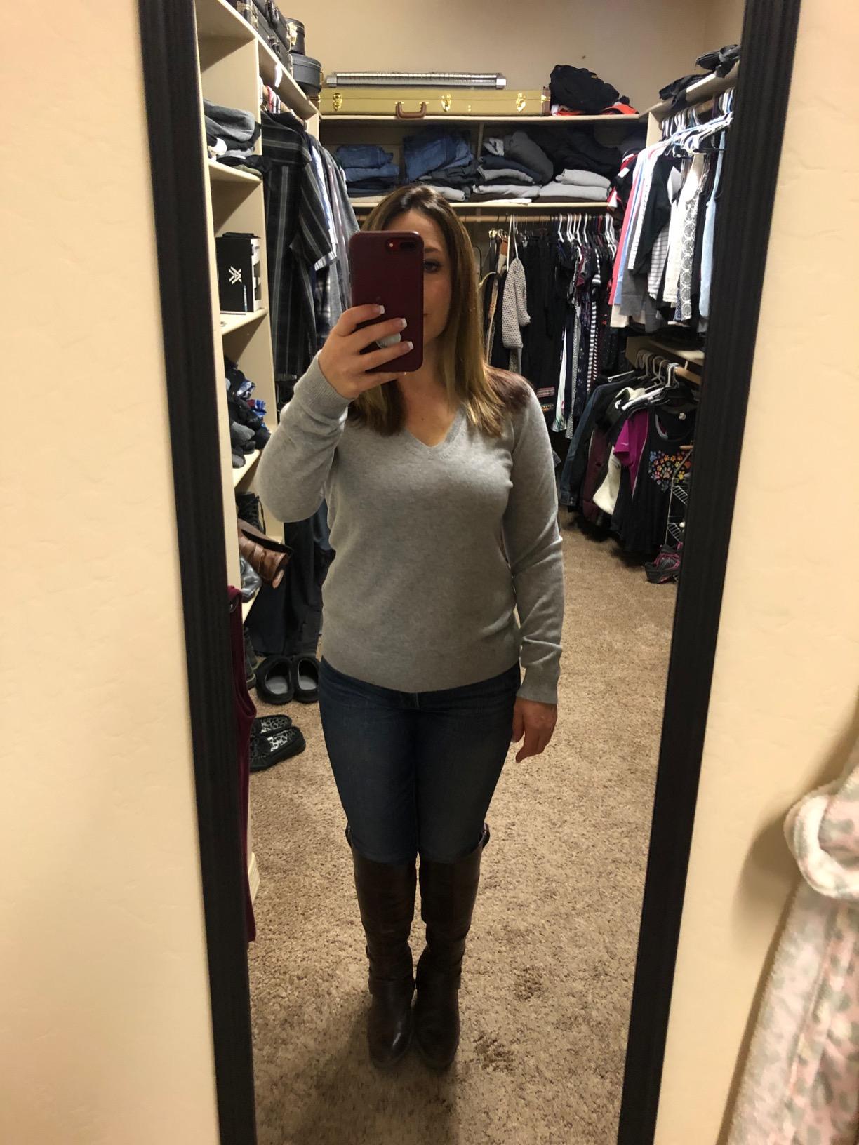 JENNIE LIU Women's 100% Pure Cashmere Long Sleeve Pullover V Neck Sweater customer photo 2