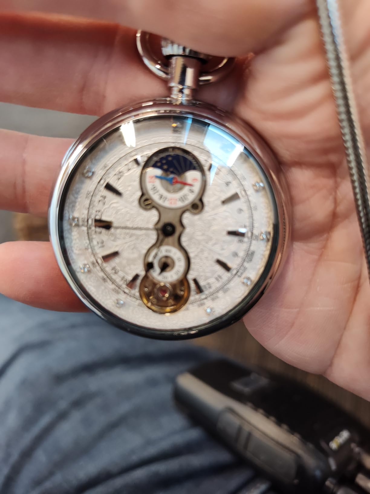 VIGOROSO Men's Vintage Full Copper Hand-Wind Mechanical Second&24hours Sub-dials Pocket Watch in Box customer photo 2