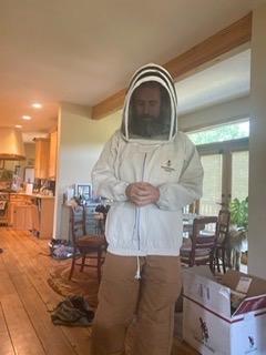 Bee Jacket with Veil - Natural Canvas Bee Suit Jacket with Elastic Waist & Cuffs, YKK Brass Zippers, 3 Utility Pockets. Removable Hood Interchangeable with Forest Beekeeping Suit.(Large) customer photo 1