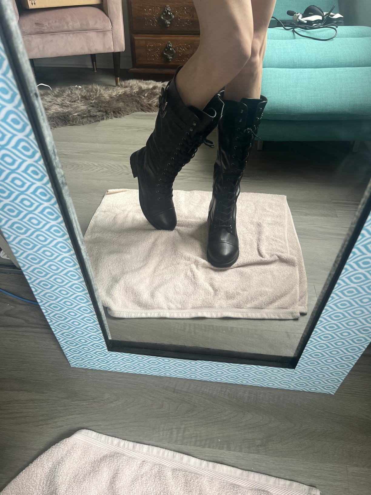 DREAM PAIRS Women's Pu Knee High Riding Combat Boots customer photo 1